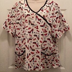 Ladies Tafford Scrub Top with Shoes and Fruit design